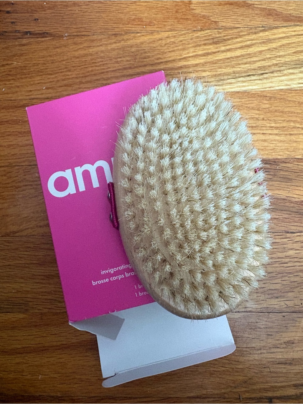 amika Natural Bristle Dry Body Brush with Pink Box